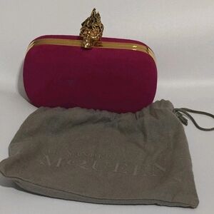 Alexander McQueen Skull Mohawk Clutch Bag In Maroon Full Suede Leather